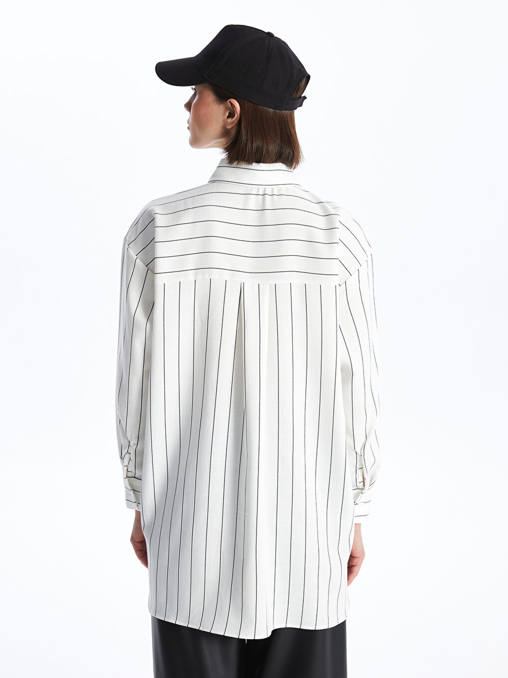 Siyah Çizgili Oversize Kadın Gömlek Tunik-4