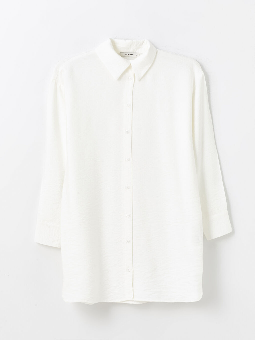 Beyaz Düz Uzun Kollu Oversize Kadın Gömlek Tunik-5