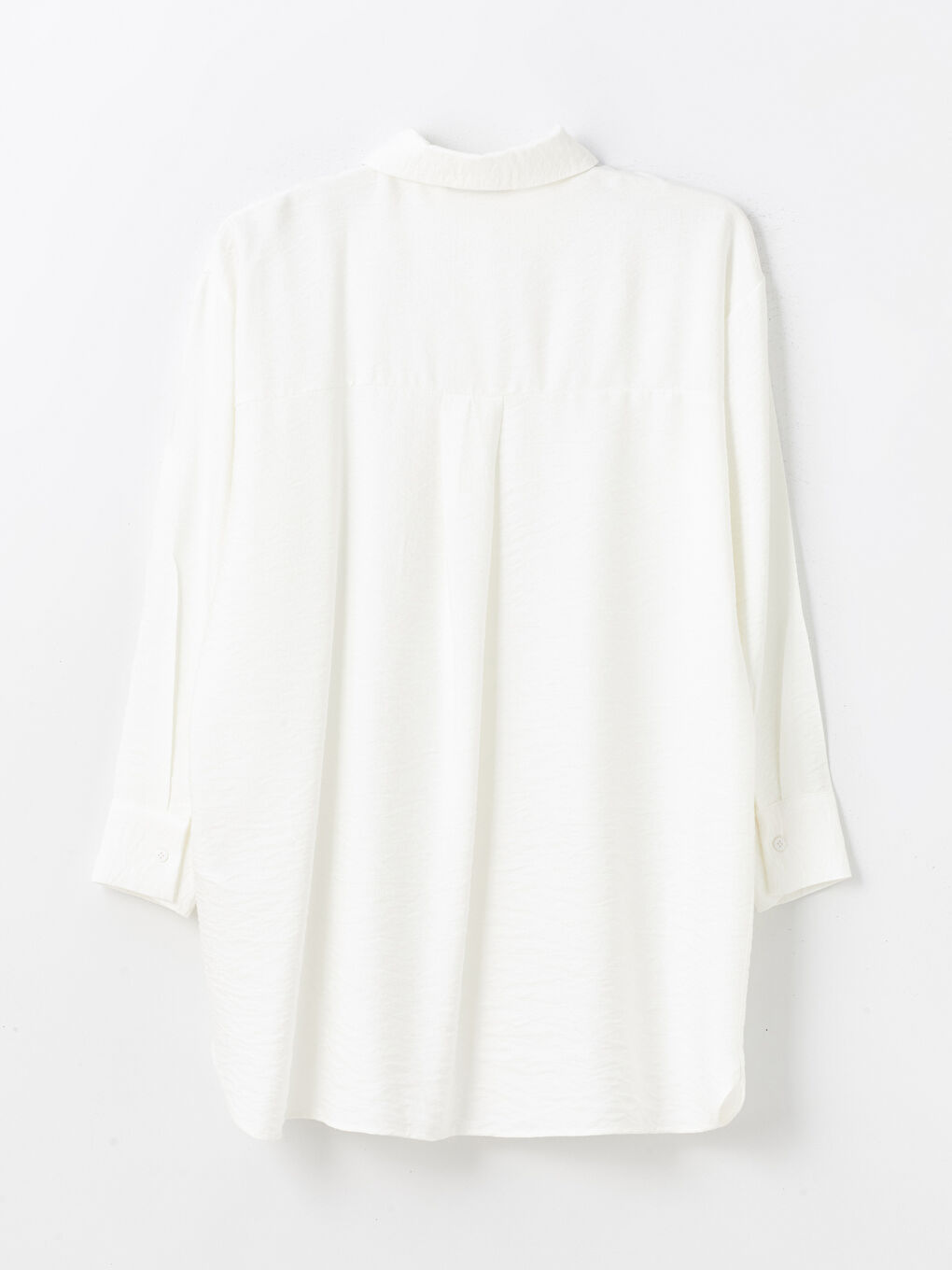 Beyaz Düz Uzun Kollu Oversize Kadın Gömlek Tunik-6