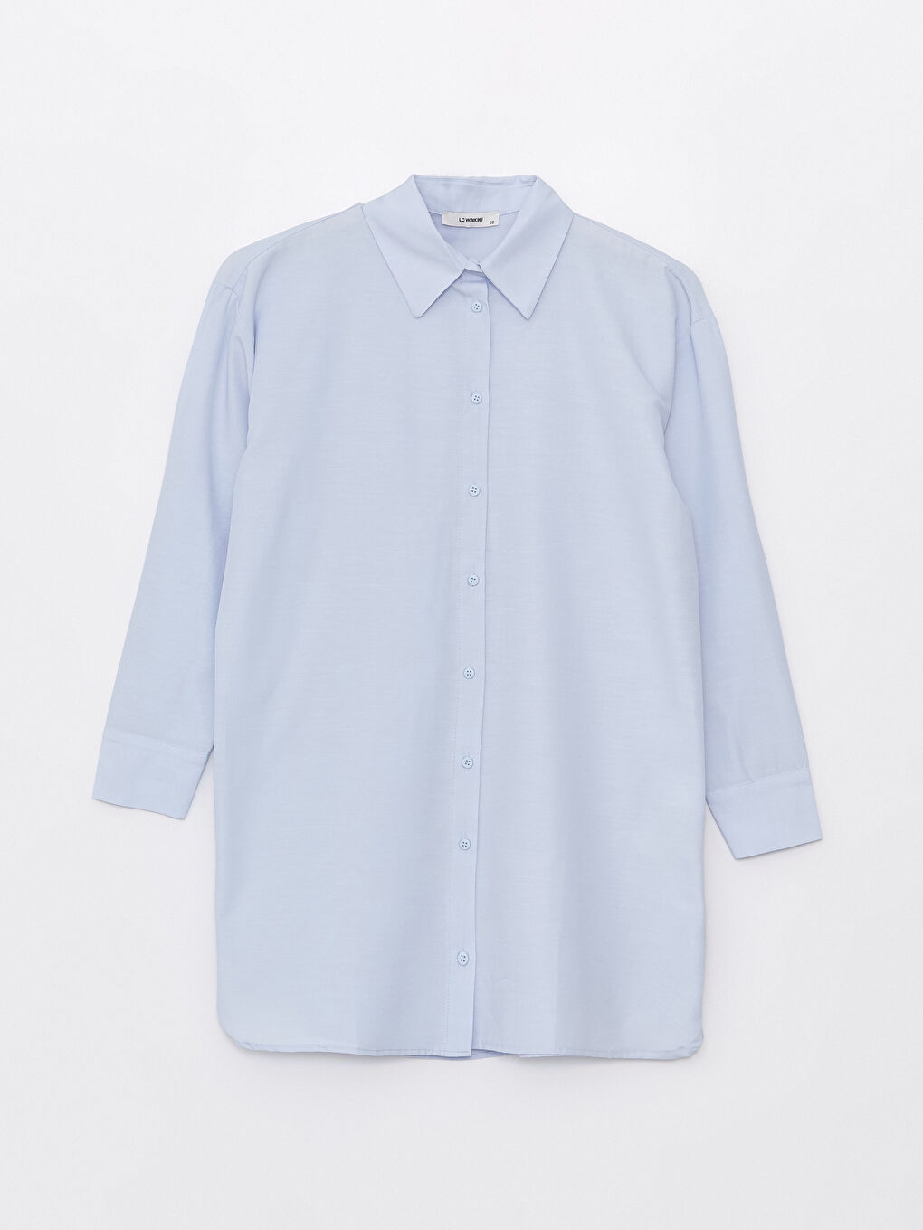 Mavi Düz Uzun Kollu Oversize Kadın Gömlek Tunik-5