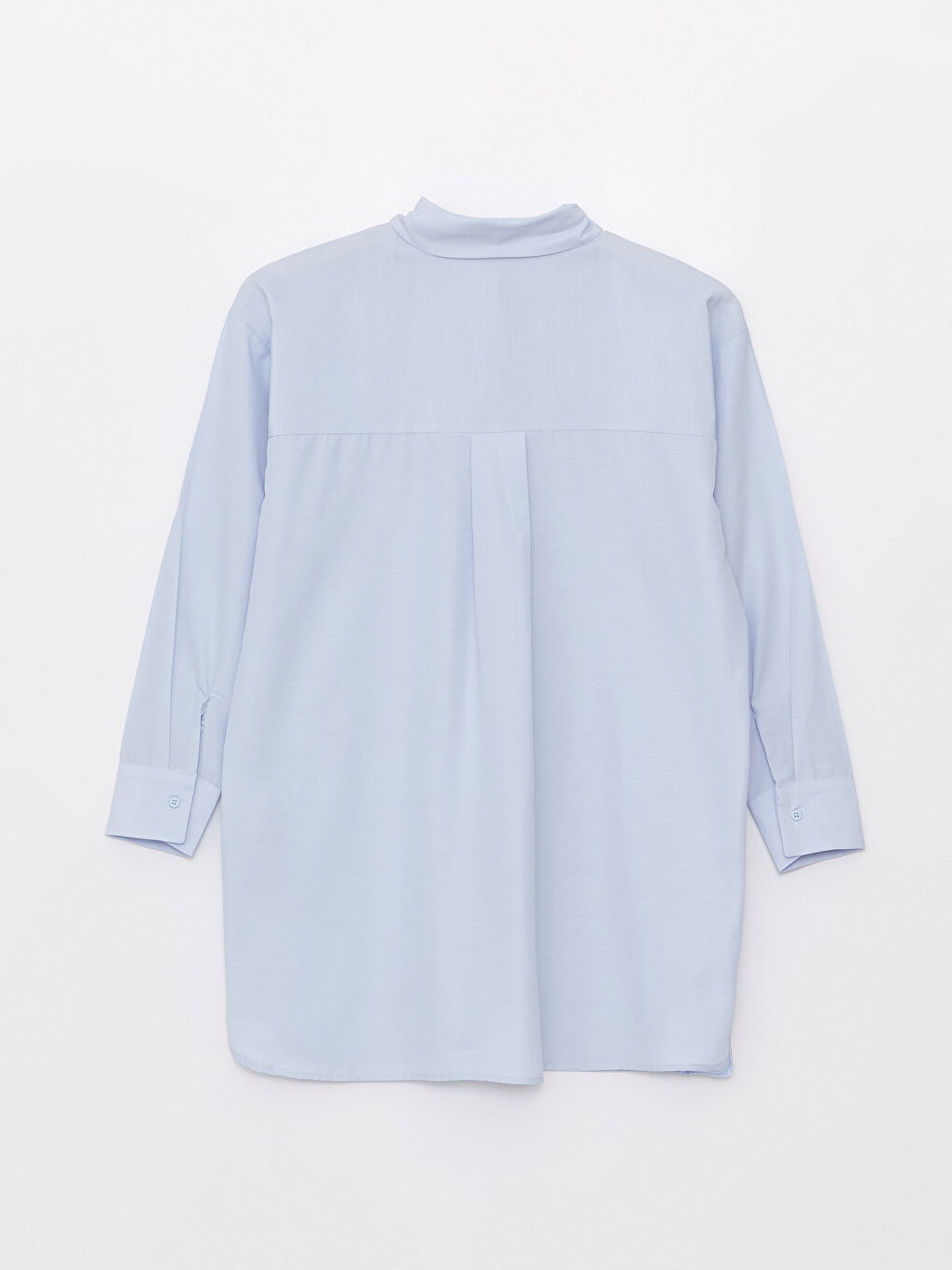 Mavi Düz Uzun Kollu Oversize Kadın Gömlek Tunik-6