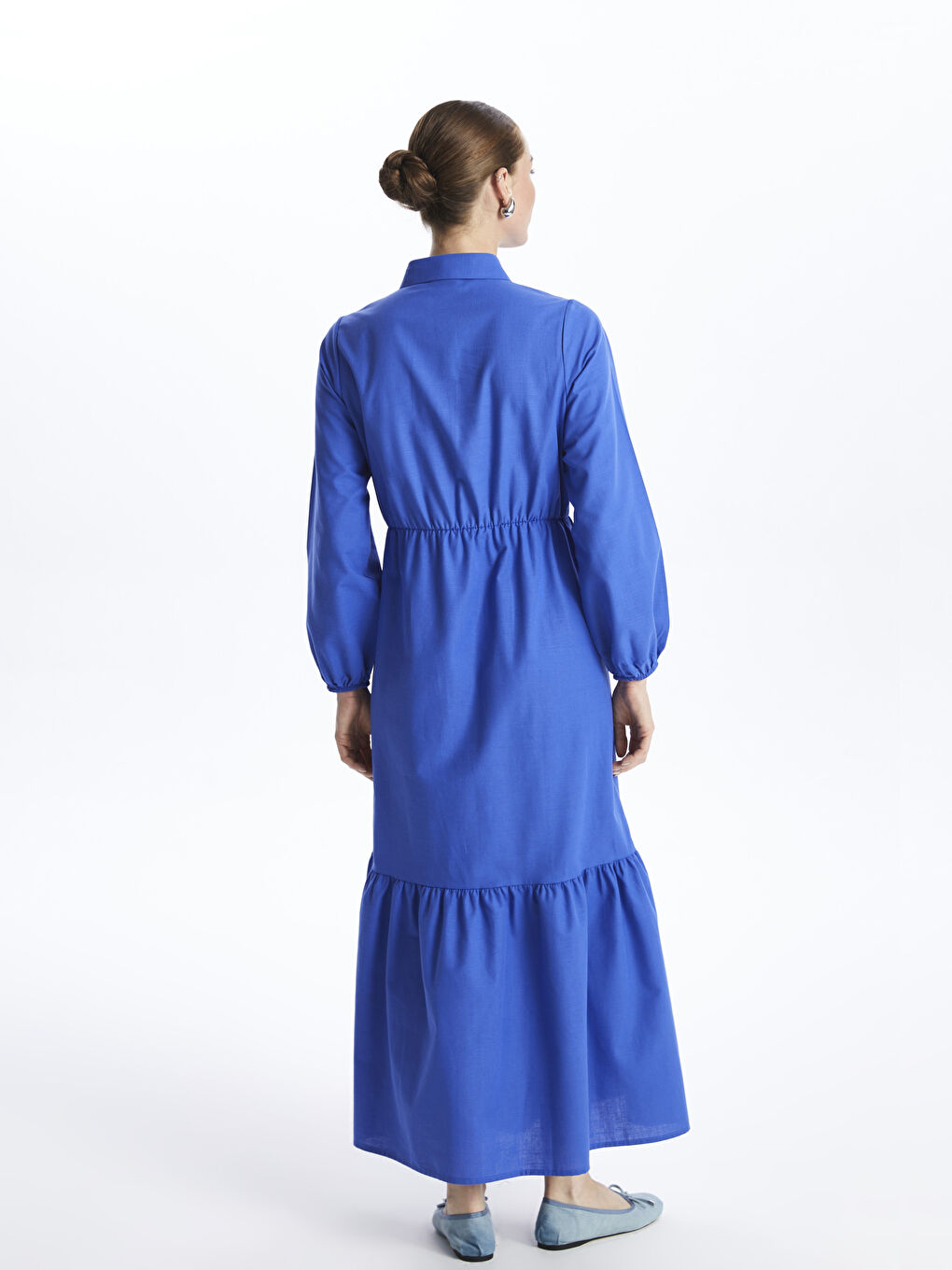 LC WAIKIKI Collared Neck Plain Long Sleeve Women's Dress -S4IC65Z8-VEE