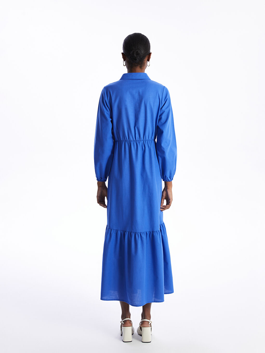 LC WAIKIKI Collared Neck Plain Long Sleeve Women's Dress -S4IC65Z8-VEE