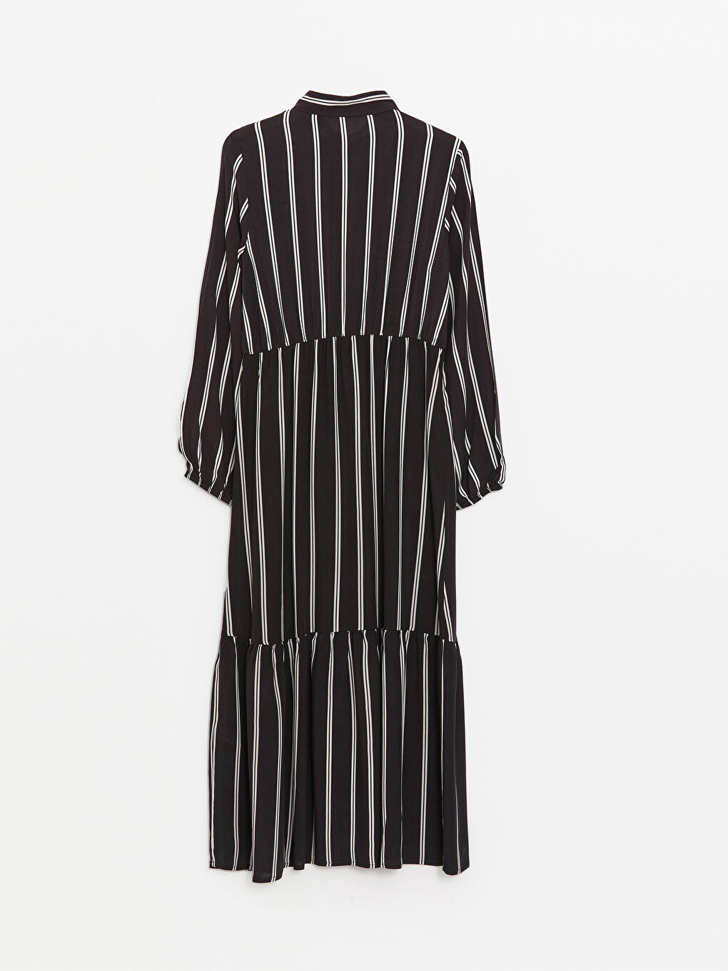 Siyah Gömlek Yaka Çizgili Uzun Kollu Elbise-6