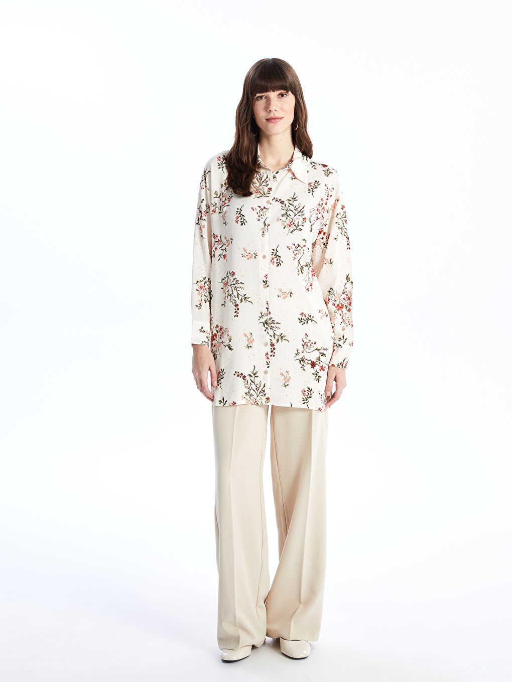 Karışık Çiçekli Oversize Kadın Gömlek Tunik-2