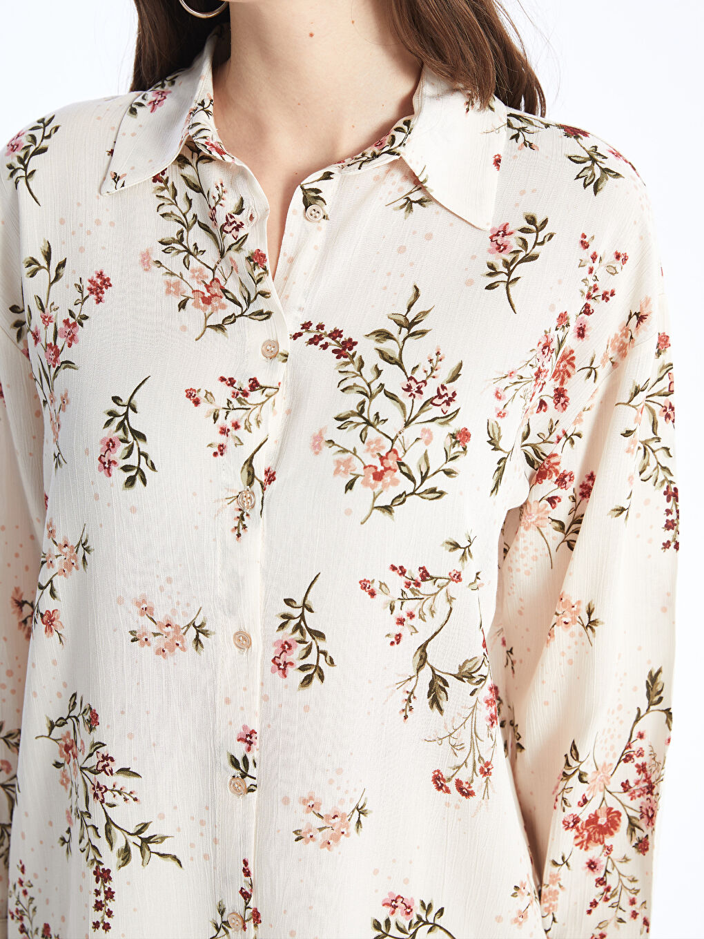 Karışık Çiçekli Oversize Kadın Gömlek Tunik-3