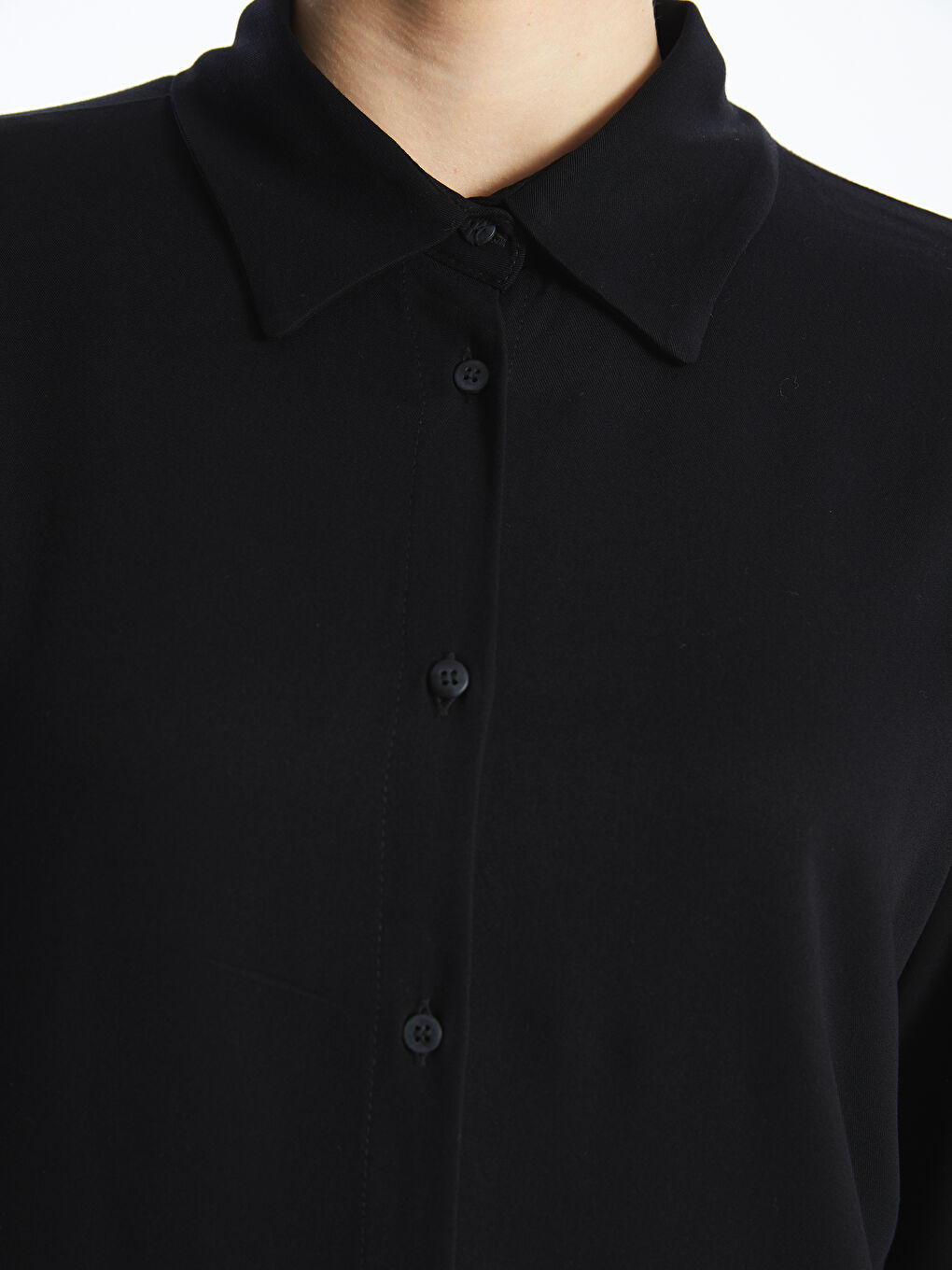 Siyah Düz Uzun Kollu Oversize Kadın Gömlek Tunik-6