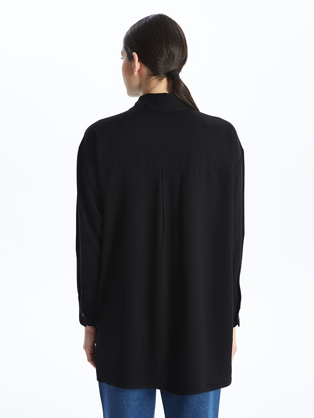 Siyah Düz Uzun Kollu Oversize Kadın Gömlek Tunik-8