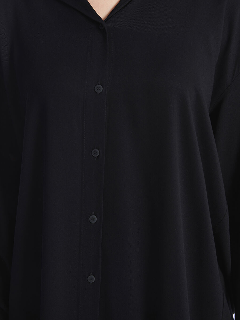Siyah Düz Uzun Kollu Oversize Kadın Gömlek Tunik-7