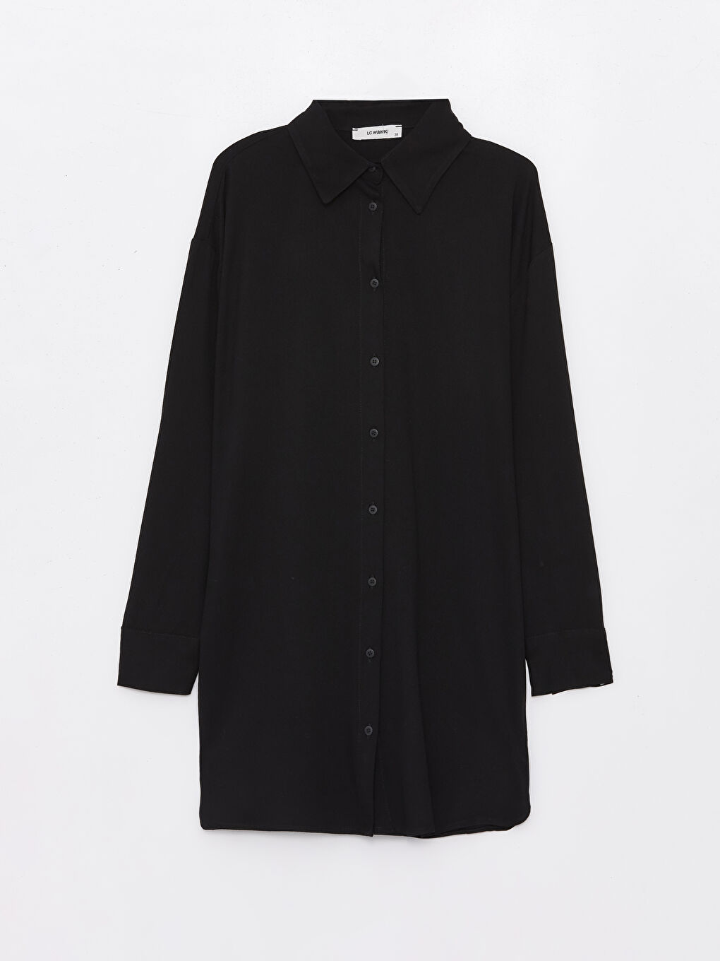 Siyah Düz Uzun Kollu Oversize Kadın Gömlek Tunik-10