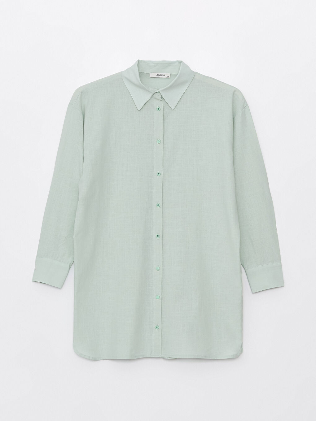 Yeşil Düz Uzun Kollu Oversize Kadın Gömlek Tunik-5