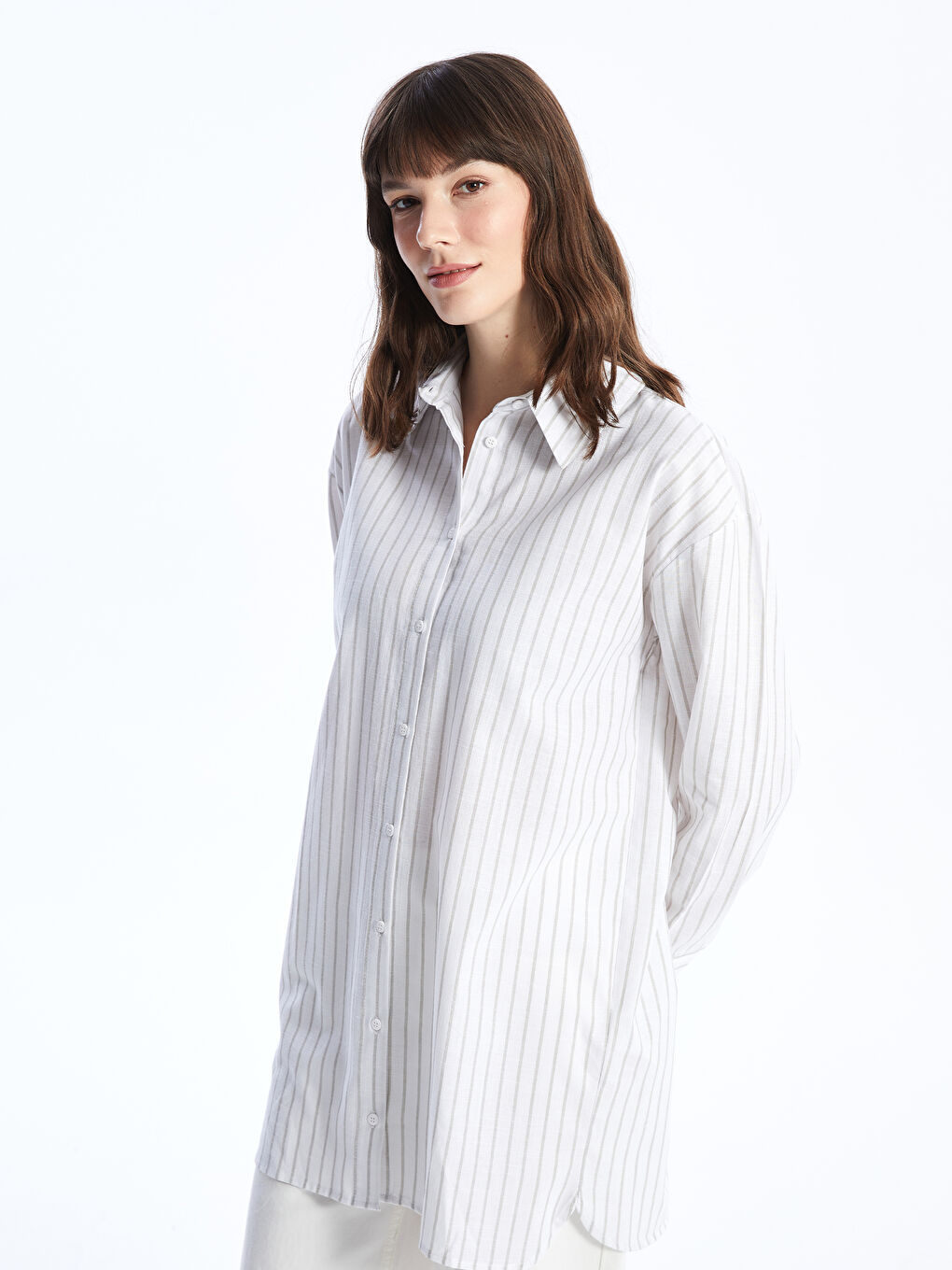 Haki Çizgili Oversize Kadın Gömlek Tunik