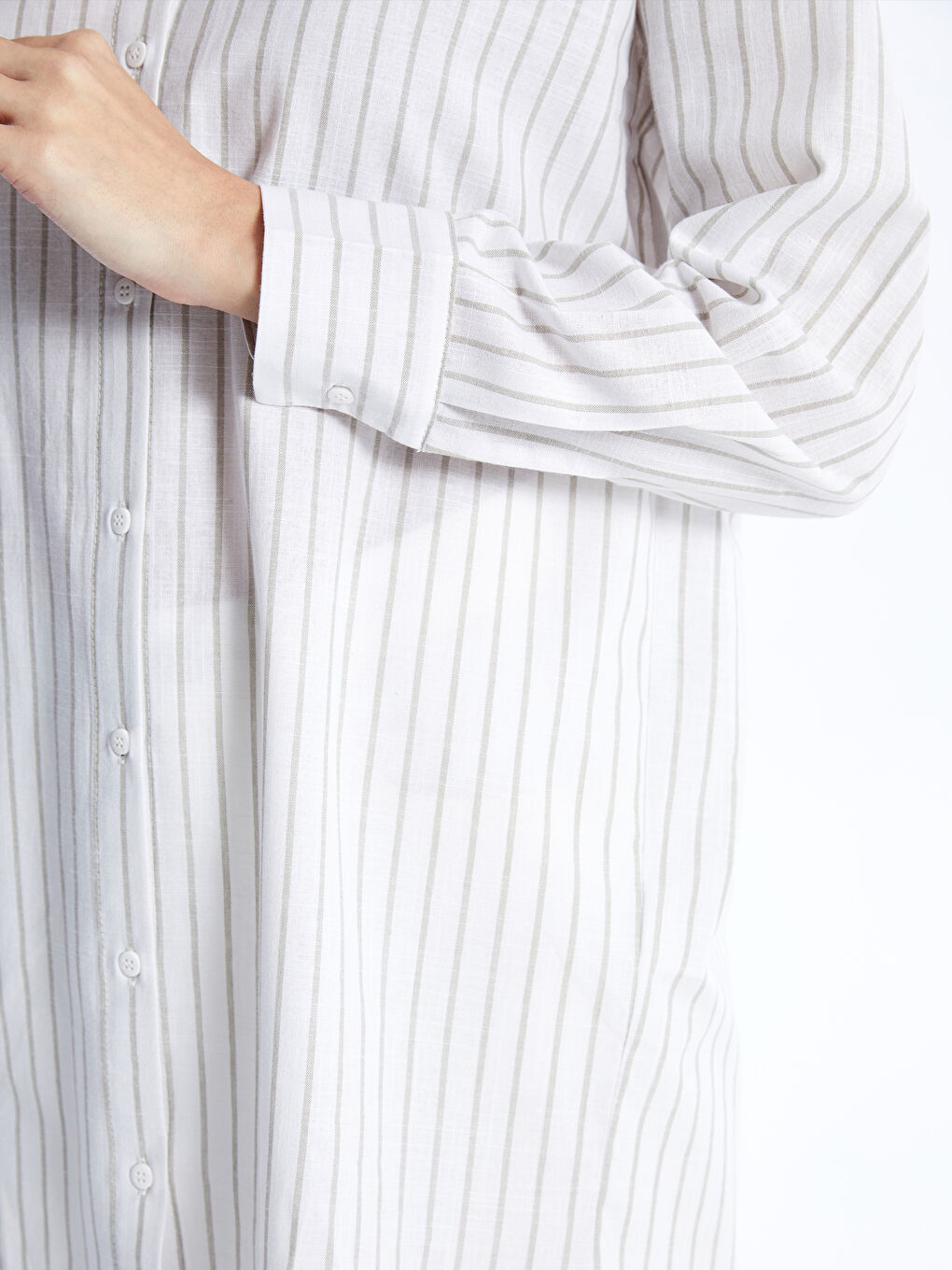 Haki Çizgili Oversize Kadın Gömlek Tunik-3