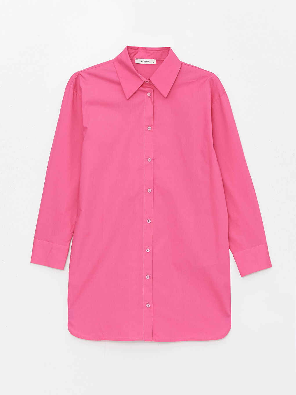 Fuşya Düz Uzun Kollu Oversize Kadın Gömlek Tunik-5