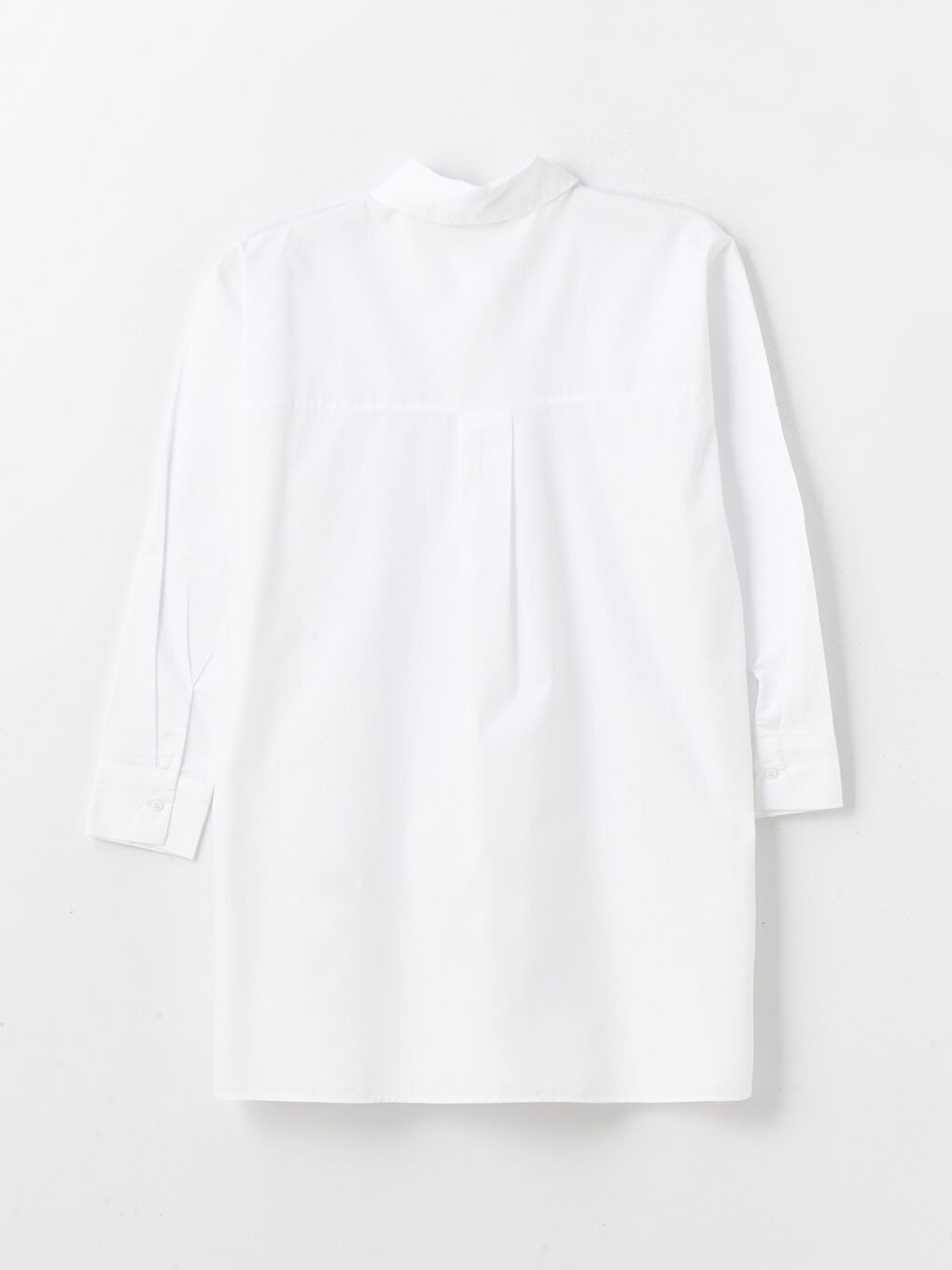 Beyaz Düz Uzun Kollu Oversize Kadın Gömlek Tunik-6