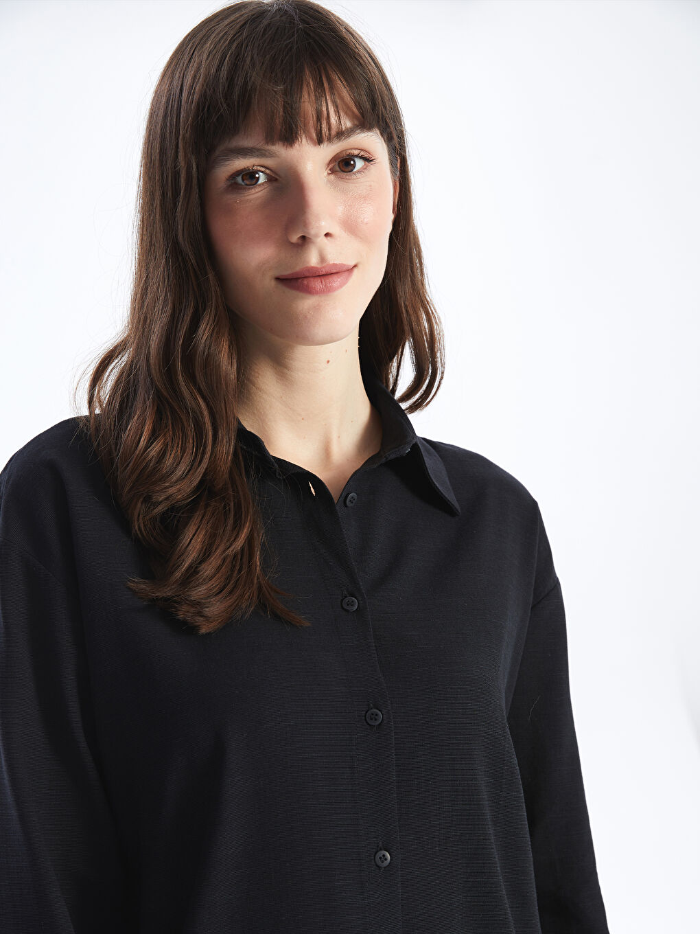 Siyah Düz Uzun Kollu Oversize Kadın Gömlek Tunik-1