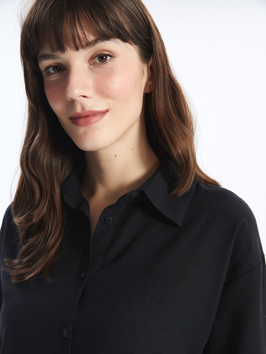 Siyah Düz Uzun Kollu Oversize Kadın Gömlek Tunik-2