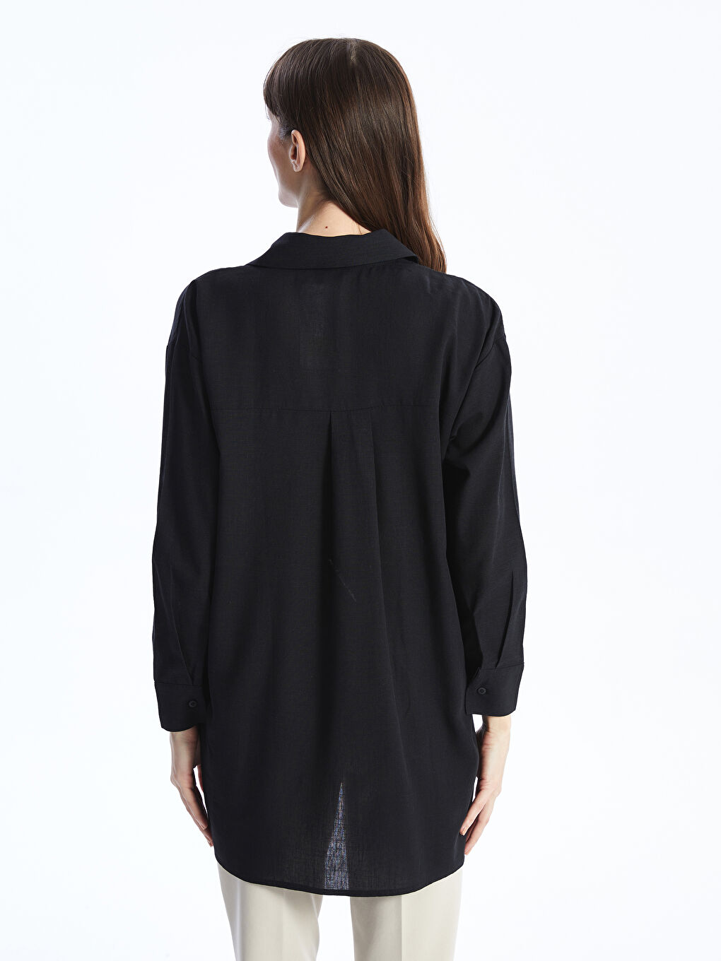 Siyah Düz Uzun Kollu Oversize Kadın Gömlek Tunik-4