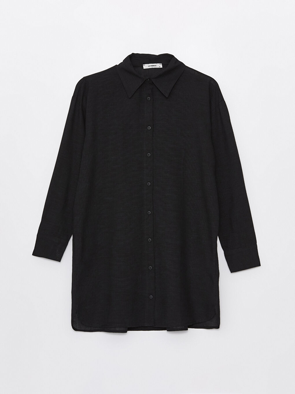 Siyah Düz Uzun Kollu Oversize Kadın Gömlek Tunik-5