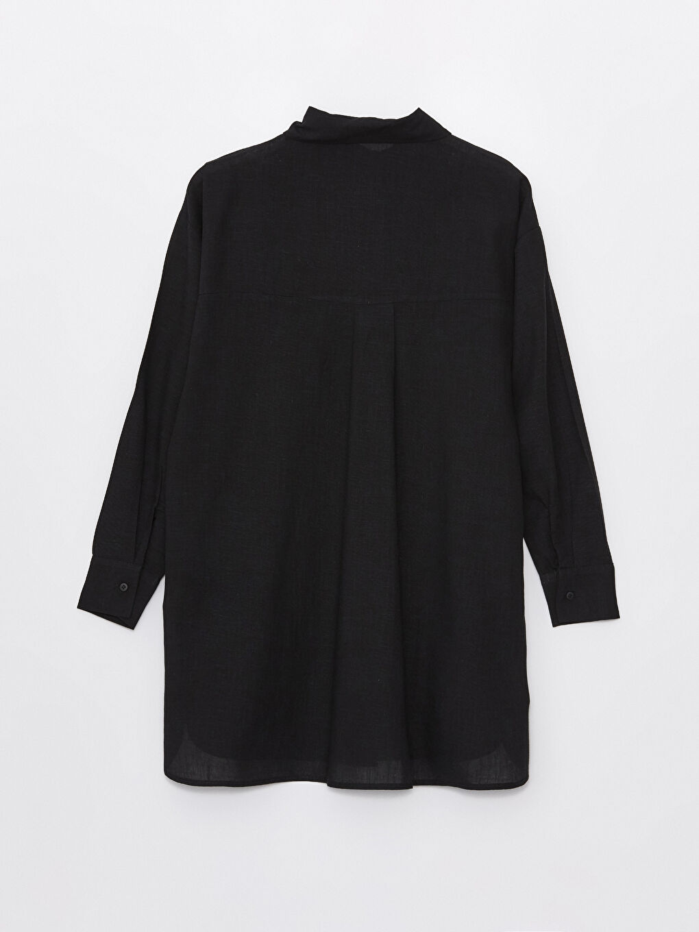 Siyah Düz Uzun Kollu Oversize Kadın Gömlek Tunik-6