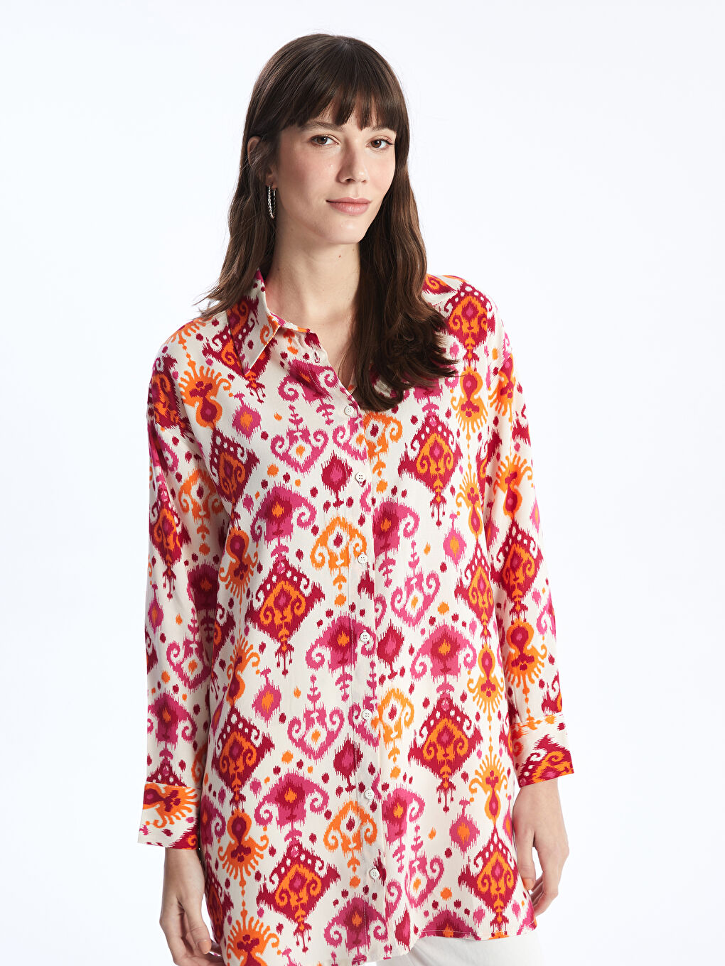 Karışık Desenli Uzun Kollu Oversize Kadın Gömlek Tunik