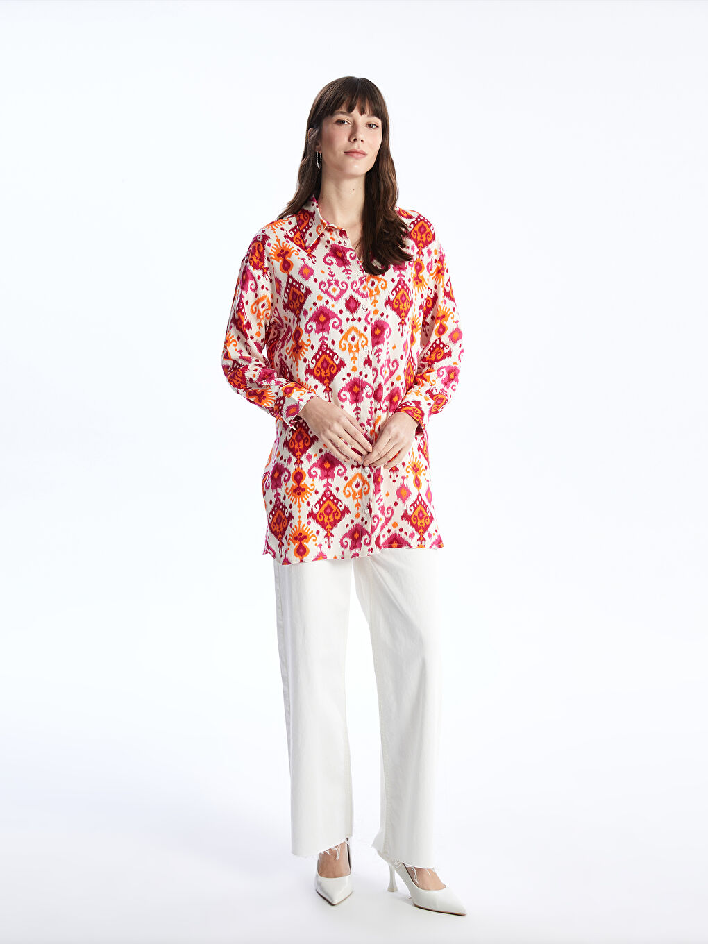 Karışık Desenli Uzun Kollu Oversize Kadın Gömlek Tunik-2