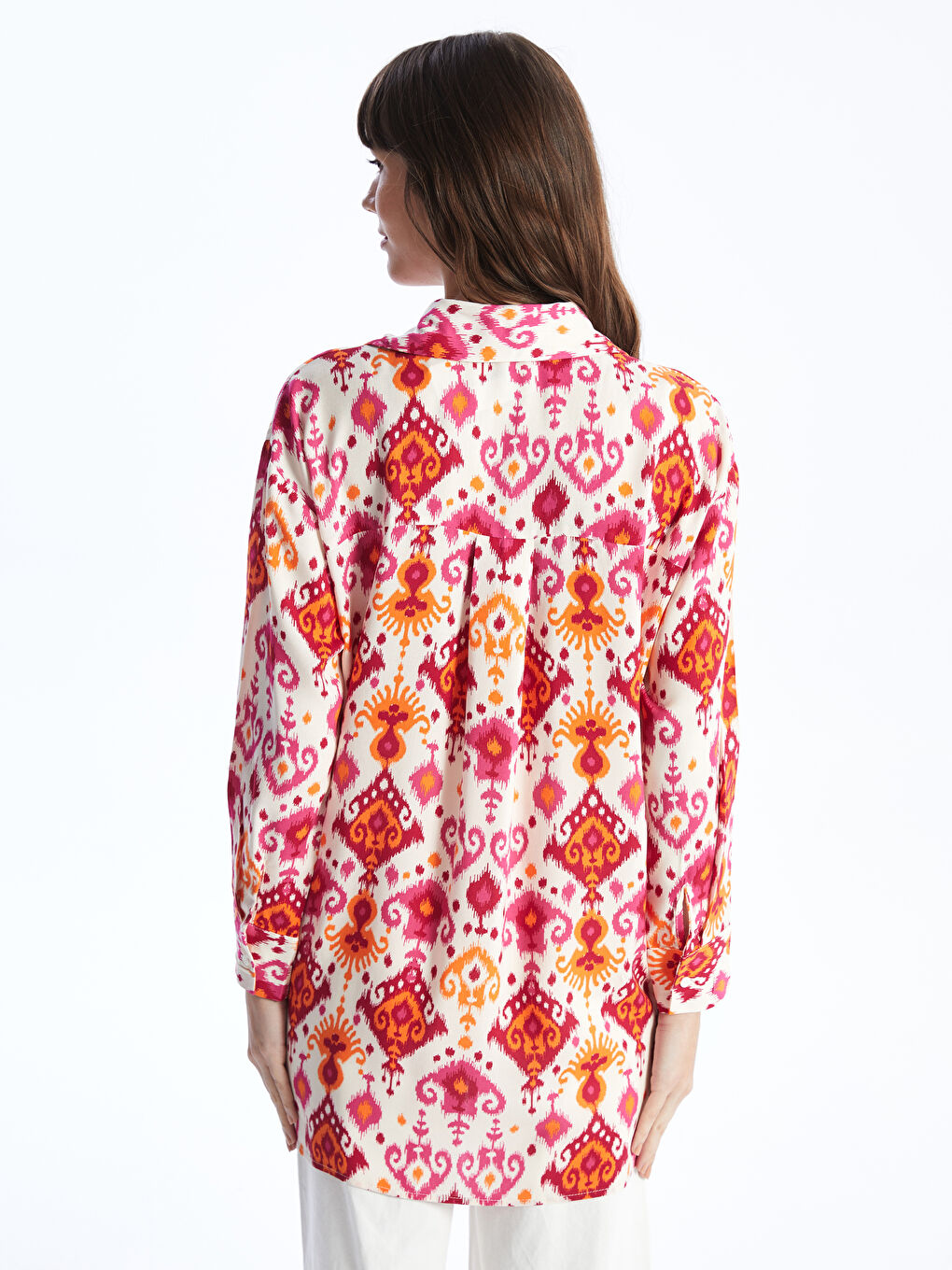 Karışık Desenli Uzun Kollu Oversize Kadın Gömlek Tunik-4