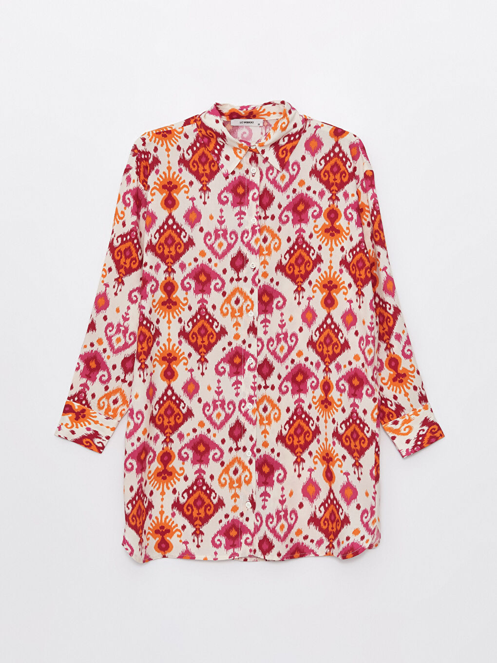 Karışık Desenli Uzun Kollu Oversize Kadın Gömlek Tunik-5