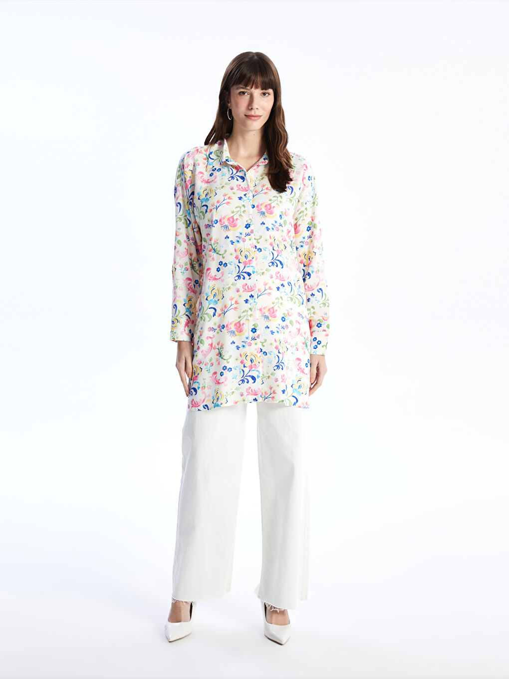 Karışık Desenli Uzun Kollu Oversize Kadın Gömlek Tunik-2