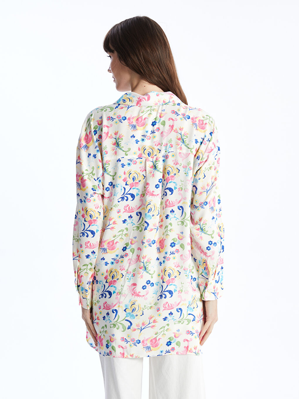 Karışık Desenli Uzun Kollu Oversize Kadın Gömlek Tunik-4