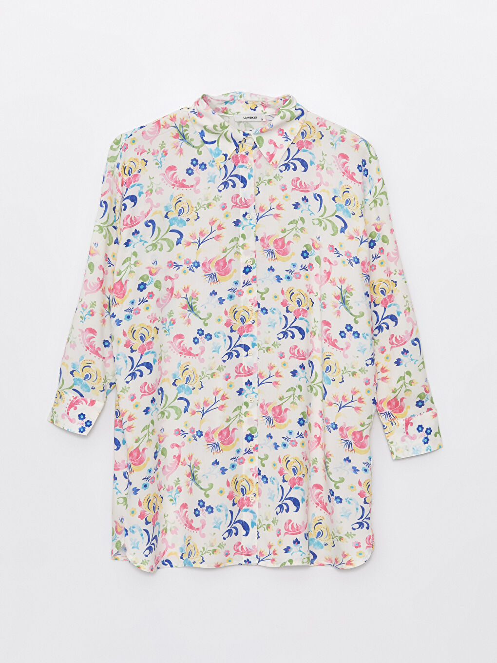 Karışık Desenli Uzun Kollu Oversize Kadın Gömlek Tunik-5