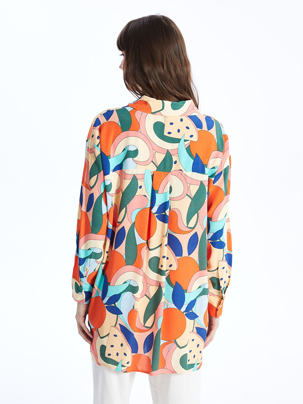 Karışık Desenli Uzun Kollu Oversize Kadın Gömlek Tunik-4