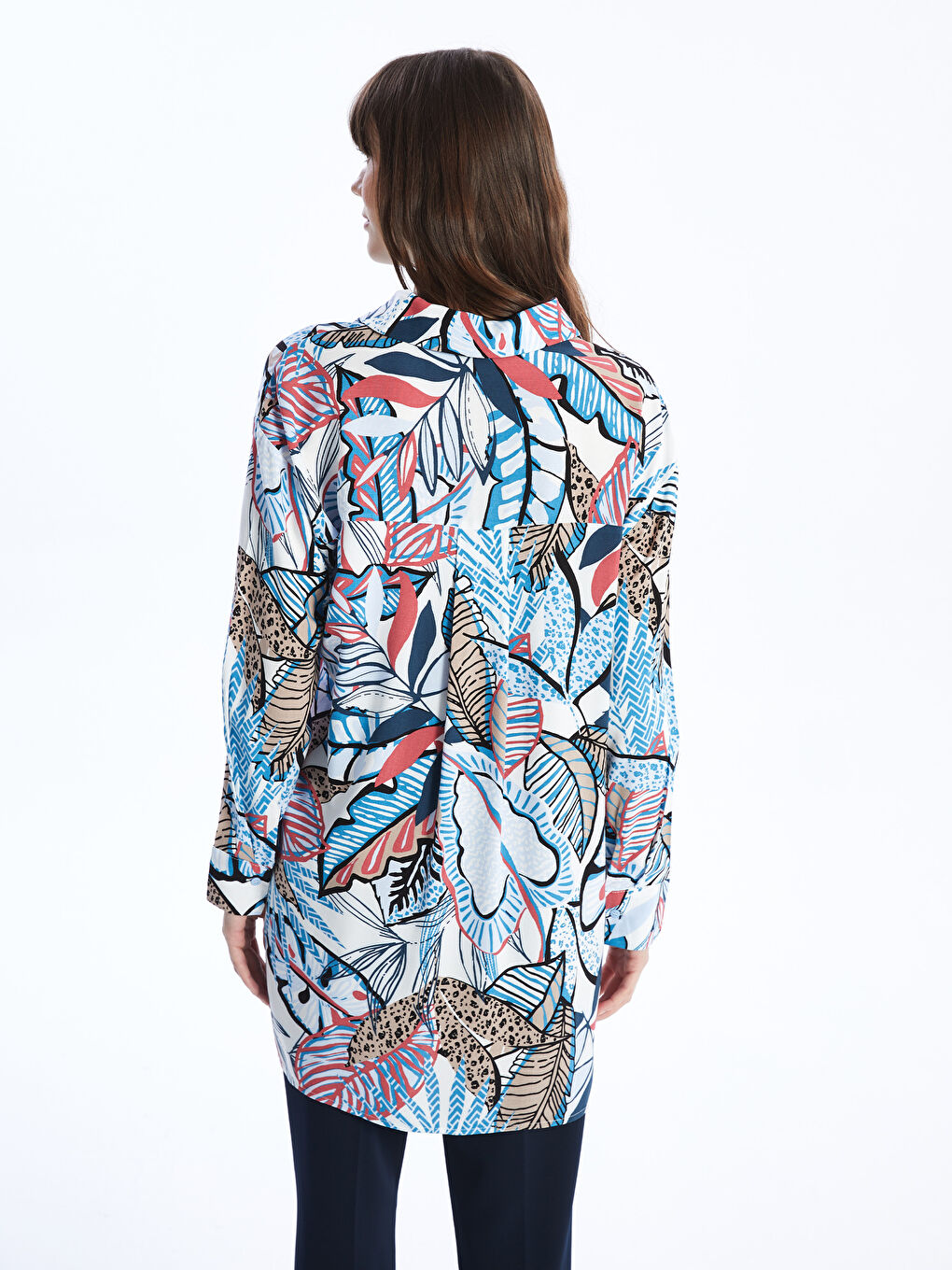 Karışık Desenli Uzun Kollu Oversize Kadın Gömlek Tunik-4