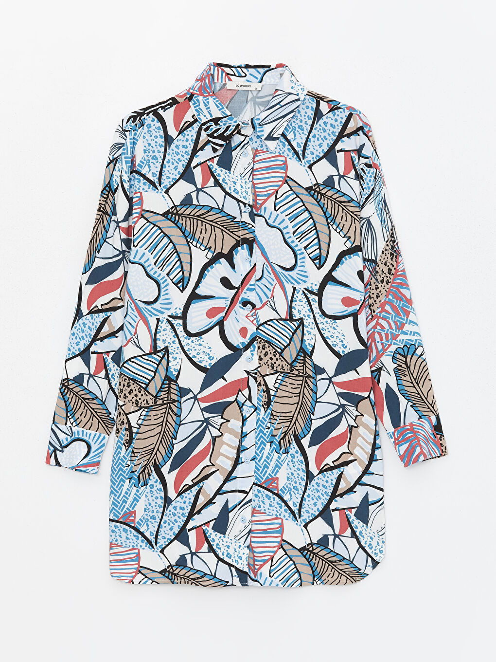 Karışık Desenli Uzun Kollu Oversize Kadın Gömlek Tunik-5