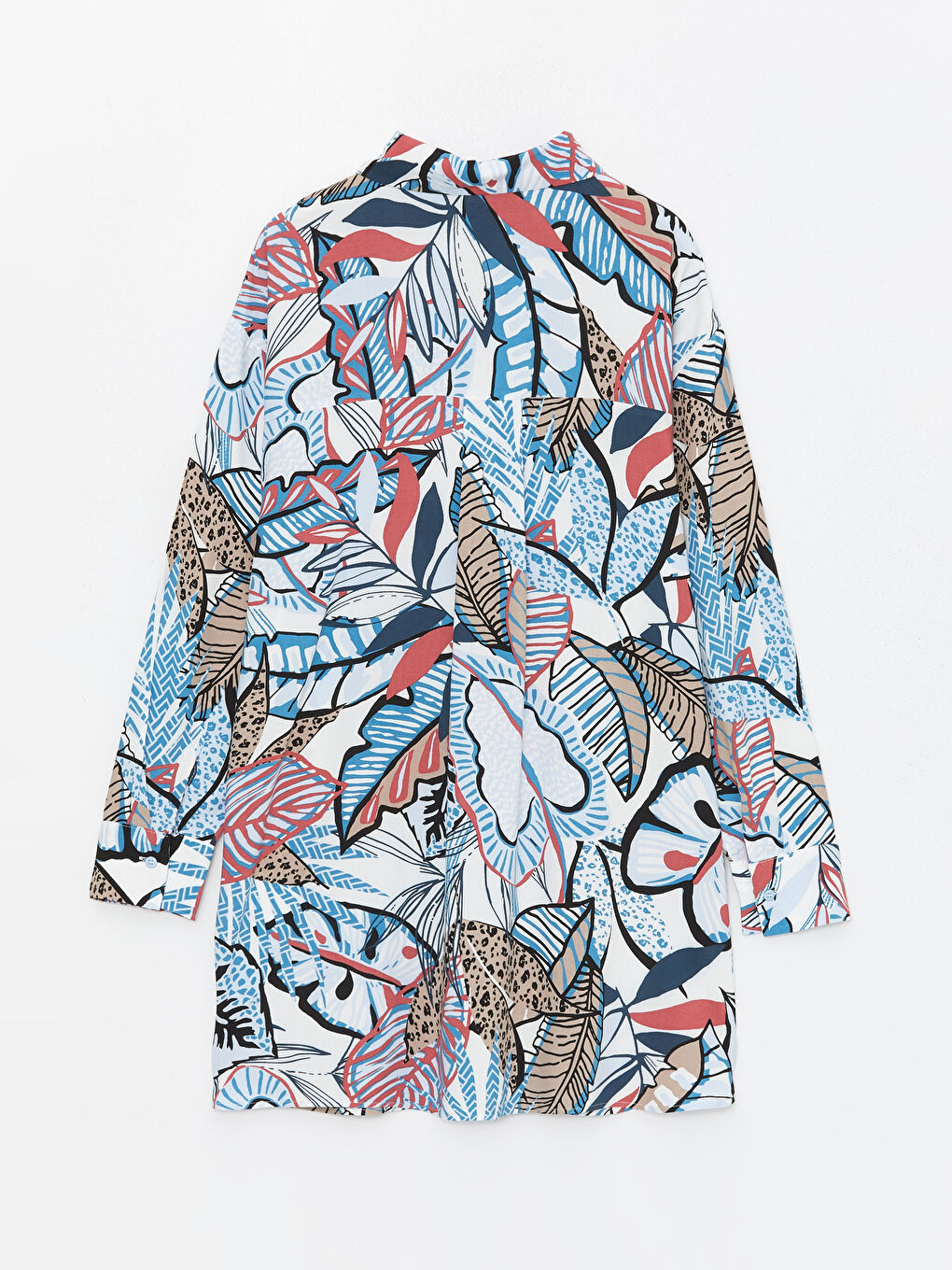 Karışık Desenli Uzun Kollu Oversize Kadın Gömlek Tunik-6