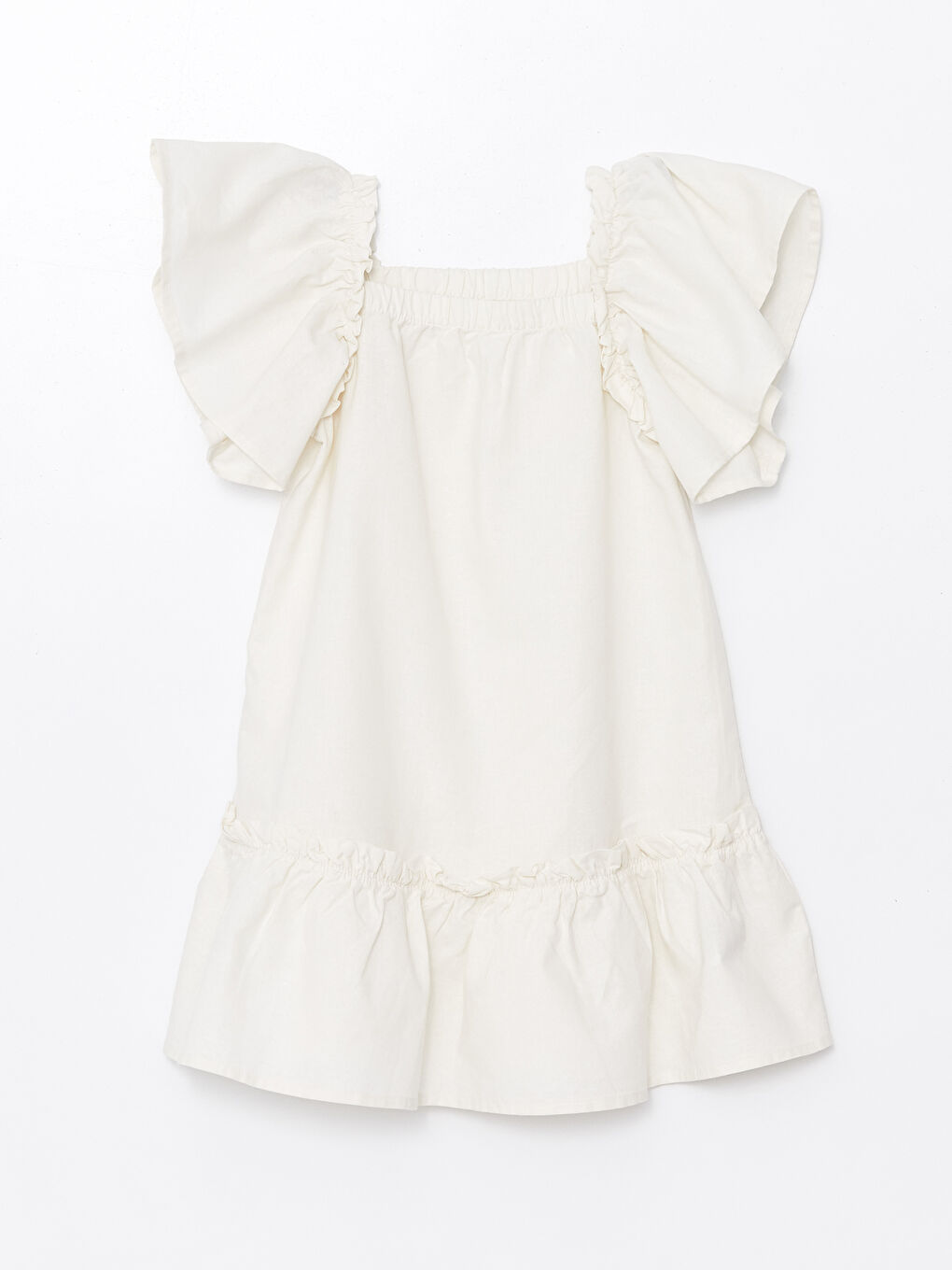Square Collar Short Sleeve Linen Blend Baby Girls' Dress -S4IC92Z1-FES