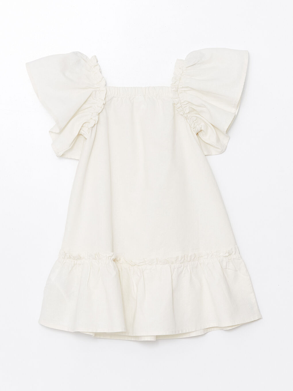 Square Collar Short Sleeve Linen Blend Baby Girls' Dress -S4IC92Z1-FES