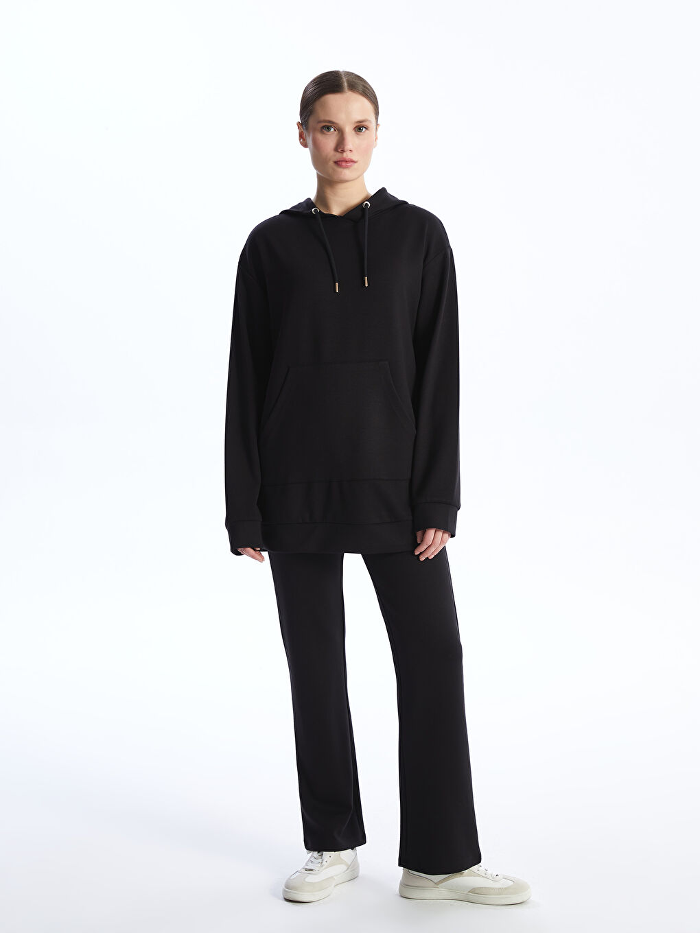 Siyah Kadın Beli Lastikli Düz Eşofman Altı-1