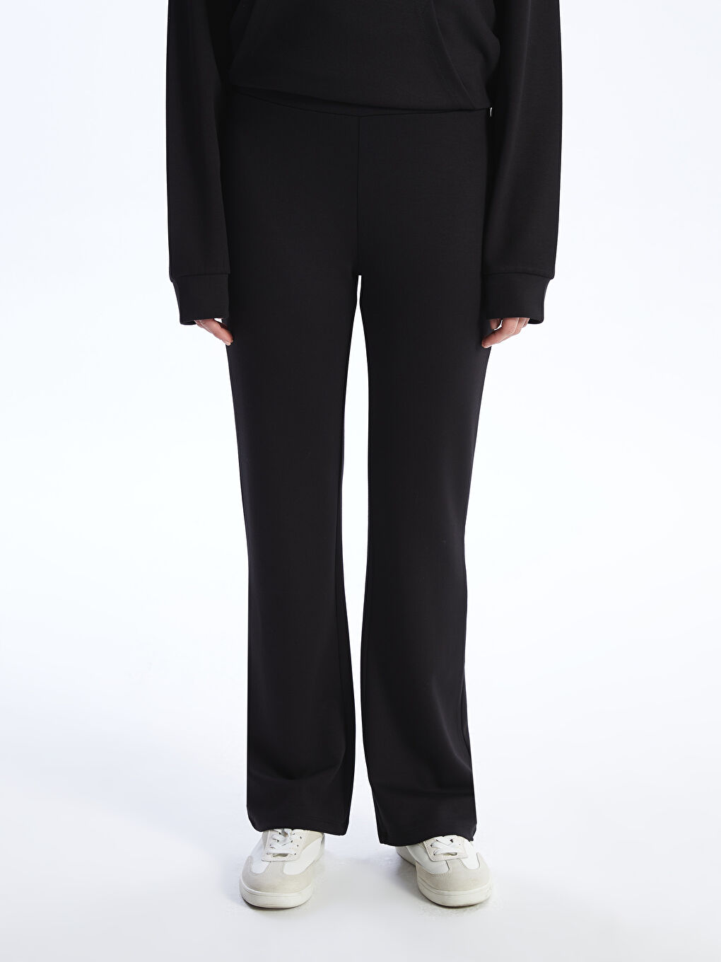 Siyah Kadın Beli Lastikli Düz Eşofman Altı-2