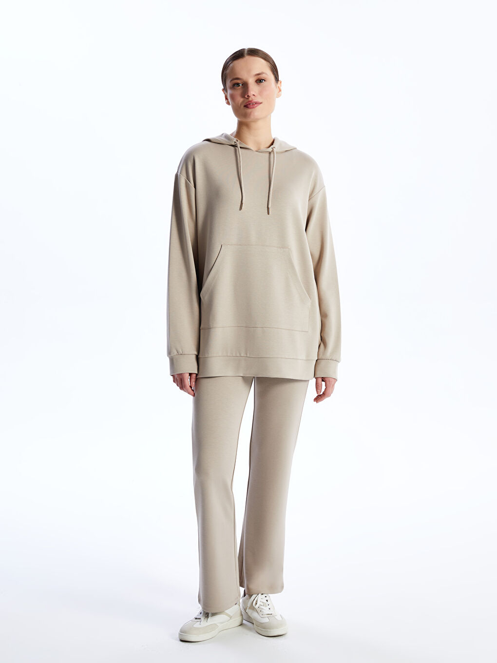 Bej Kadın Beli Lastikli Düz Eşofman Altı