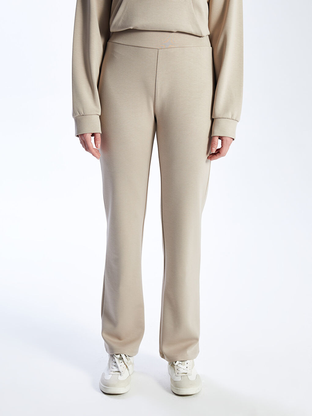 Bej Kadın Beli Lastikli Düz Eşofman Altı-2