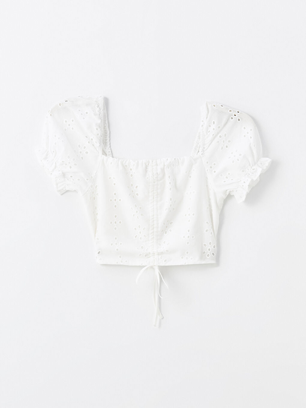 Square Neck Self-Patterned Short Sleeve Women's Crop -S4ID31Z8-Q6K