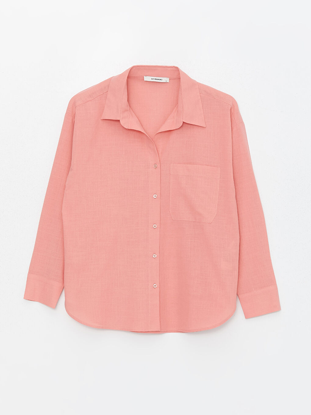 Pembe Düz Uzun Kollu Oversize Kadın Gömlek-5