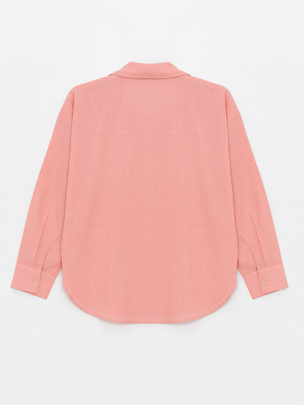 Pembe Düz Uzun Kollu Oversize Kadın Gömlek-6