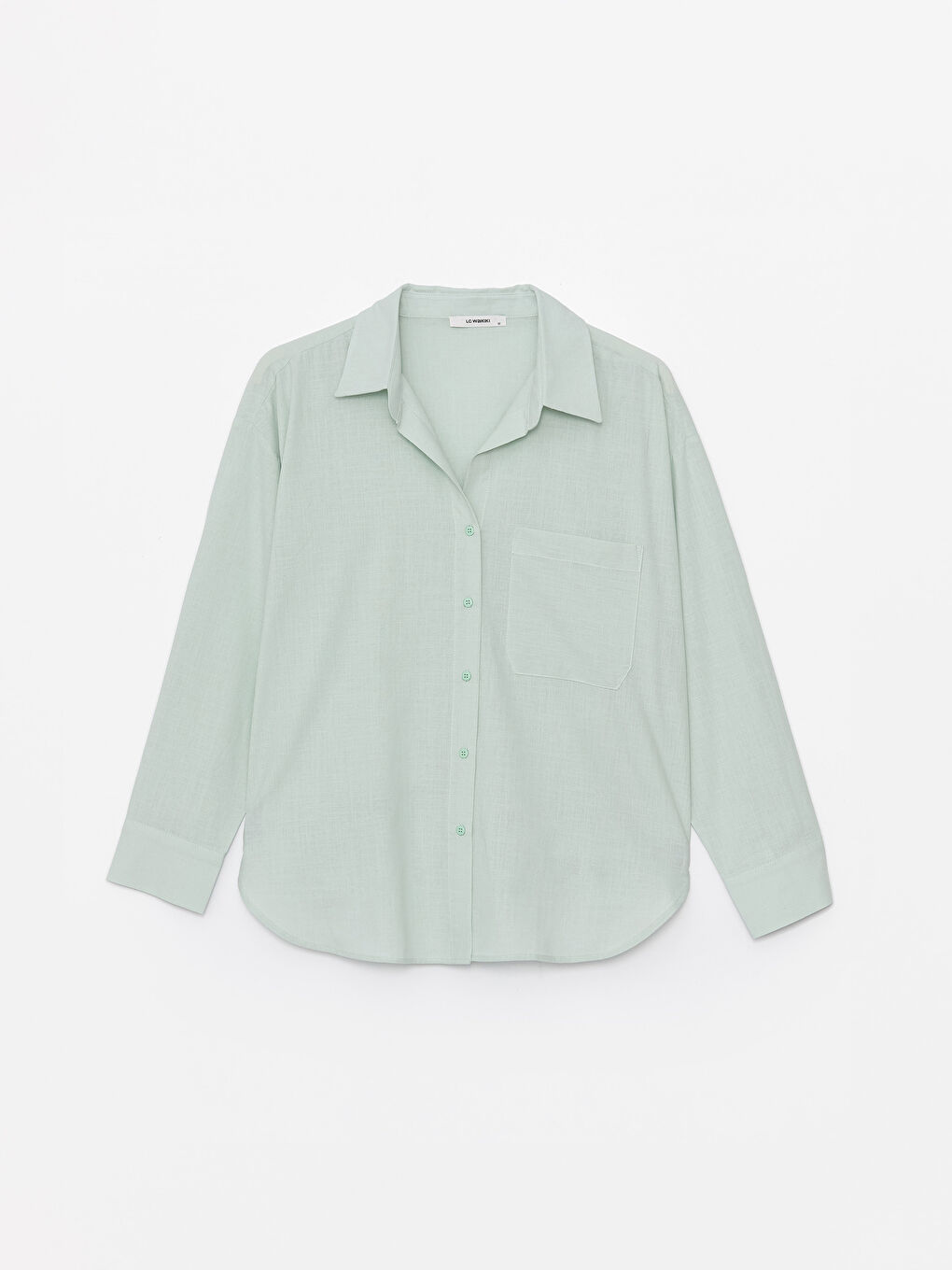 Yeşil Düz Uzun Kollu Oversize Kadın Gömlek-5