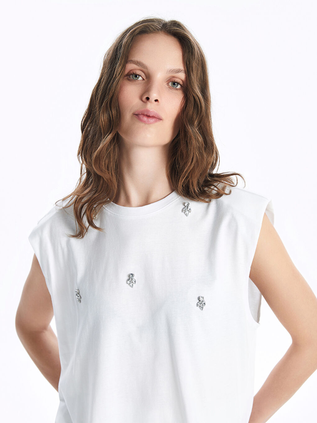 Crew Neck Rhinestone Embellished Women's Tank Top -S4ID77Z8-Q6K