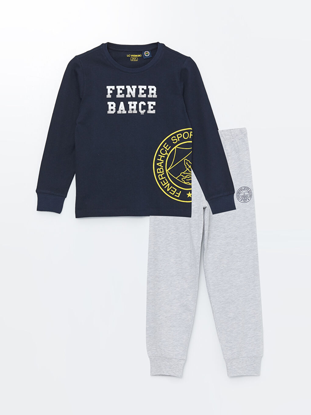 Lacivert Bisiklet Yaka Fenerbahçe Baskılı Uzun Kollu Erkek Çocuk Pijama Takımı