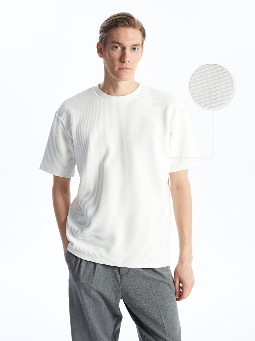 Crew Neck Short Sleeve Men's Textured T-Shirt -S4IE23Z8-R9J