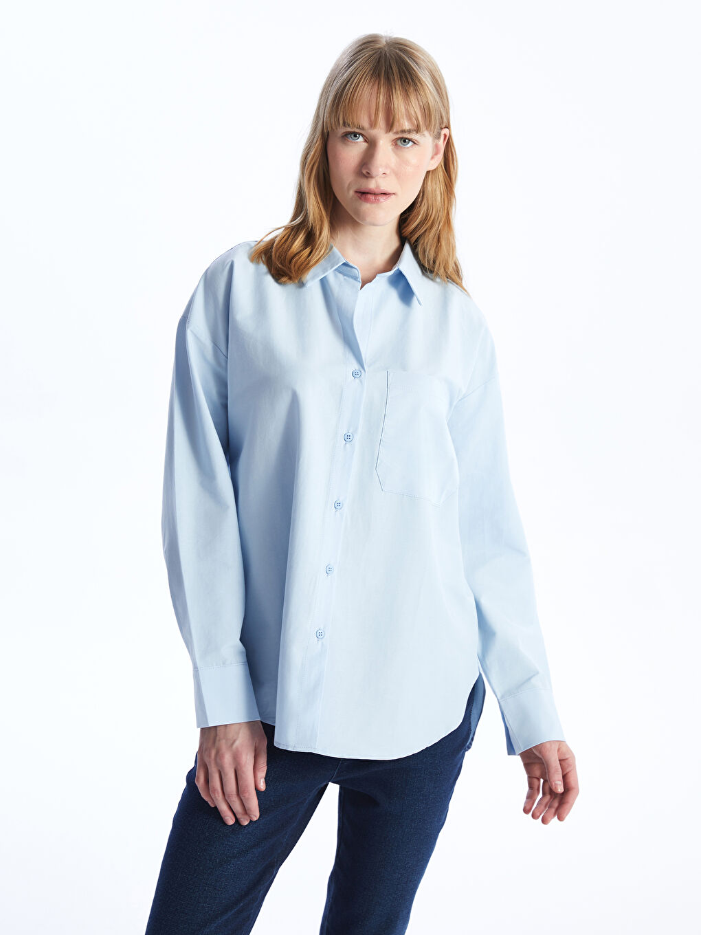 Mavi Oversize Poplin Kadın Gömlek