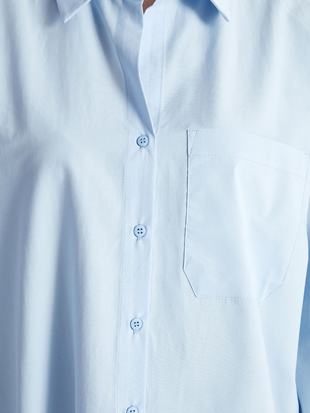 Mavi Oversize Poplin Kadın Gömlek-3